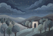 Dark Night Landscape Wallpaper Starry Sky Stone Arch Removable Wall Decor design