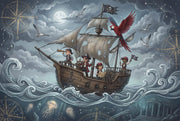 Pirate Ship Wallpaper Moonlit Ocean Compass Rose Wall Mural design