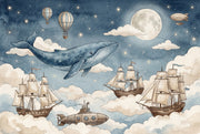 Starry Night Wallpaper Whale Balloon Wall Mural design