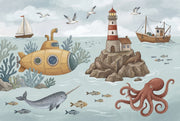 Cloudy Sky Wallpaper Blue Nautical Wall Mural design