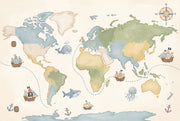 World Map Wallpaper Ocean Nautical Wall Decor design