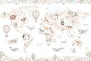World Map Wallpaper White Background Hot Air Balloon Wall Mural design