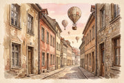 European Architecture Wallpaper Vintage Hot Air Balloons Wall Mural design