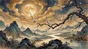 Moonlit Landscape Wallpaper Ink Wash East Asian Wall Mural design