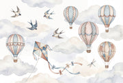 Hot Air Balloons Wallpaper Pastel Sky Removable Watercolor Clouds Wall Decor design