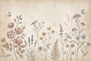 Vintage Botanical Wallpaper Wildflower Meadow Parchment Background Wall Mural design