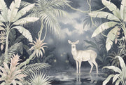 Tropical Jungle Wallpaper Watercolor Deer Fawn Removable Wall Decor design