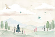White Background Wallpaper Minimal Landscape Removable Watercolor Wall Decor design