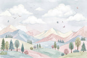 Pastel Watercolor Wallpaper Mountain Landscape Rolling Hills Wall Mural design