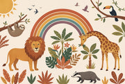 Safari Animals Wallpaper Rainbow Removable Tropical Foliage Wall Decor design