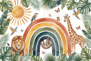 Safari Animals Wallpaper Tropical Rainbow Arch Removable Wall Decor design