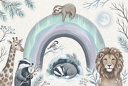 Pastel Rainbow Wallpaper Winter Removable Woodland Animals Wall Decor design