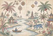 Asian Landscape Wallpaper Pagoda River Scene Wall Mural design
