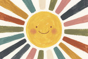 Smiling Sun Wallpaper Starburst Rays Hand Painted Wall Mural design