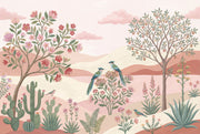 Pastel Desert Landscape Wallpaper Floral Botanical Removable Birds Wall Decor design