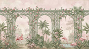 Tropical Garden Wallpaper Pastel Pink Green Trellis Arches Wall Mural design
