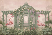 Garden Gazebo Wallpaper Flamingos Sage Green Lattice Removable Wall Decor design