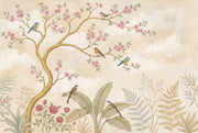 Botanical Mural Wallpaper Blossoming Branch Soft Pastel Removable Wall Decor design