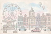 European Town Wallpaper Ferris Wheel Cityscape Removable Wall Decor design