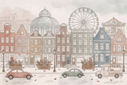 European Cityscape Wallpaper Canal Houses Ferris Wheel Wall Mural design