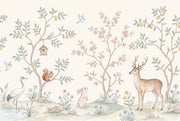 Woodland Animals Wallpaper Watercolor Whimsical Landscape Wall Mural design