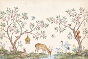 Woodland Landscape Wallpaper Watercolor Blossoming Trees Wall Mural design