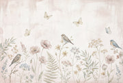 Pastel Floral Wallpaper Wildflower Meadow Birds Removable Wall Decor design