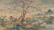 Floral Landscape Wallpaper Blossoming Tree Removable Peonies Wall Decor design