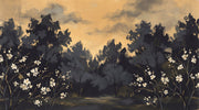 Dark Woodland Landscape Wallpaper Golden Sky Silhouette Trees Removable Wall Decor design