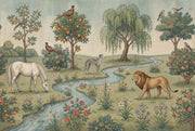 Pastoral Landscape Wallpaper Toile Illustration Storybook Garden Removable Wall Decor design
