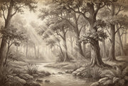Sepia Forest Wallpaper Woodland Creek Removable Sun Rays Wall Decor design