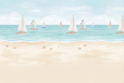 Sailboat Ocean Wallpaper Pastel Seaside Nursery Wall Mural design