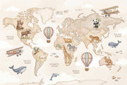 World Map Wallpaper Hot Air Balloon Removable Wall Decor design
