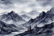 Misty Mountains Wallpaper Monochrome Removable River Valley Wall Decor design