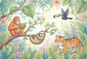 Tropical Jungle Wallpaper Watercolor Cute Animals Wall Mural design