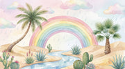 Pastel Rainbow Wallpaper Watercolor Desert Removable Cacti And Succulents Wall Decor design