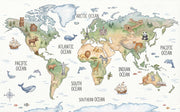 World Map Wallpaper Global Map Removable Educational Map Wall Decor design