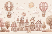 Storybook Village Wallpaper Cats Hot Air Balloons Removable Wall Decor design