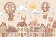 Kids Wallpaper Cute Town Removable Hot Air Balloons Wall Decor design