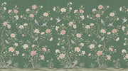 Floral Vintage Wallpaper Birds Green Wall Mural design