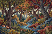 Woodland Landscape Wallpaper Forest Stream Autumn Foliage Removable Wall Decor design
