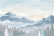 Mountain Landscape Wallpaper Misty Valley Removable Snowy Peaks Wall Decor design