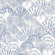 Blue and Cream Shell Pattern Art Deco Wallpaper design