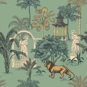 Aqua Green Botanical Lion Wallpaper design