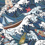 Nautical Waves and Boats Pattern Wallpaper design