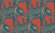 Terracotta and Blue Elephant Pattern Wallpaper design