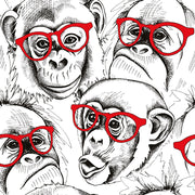 Monkeys Wallpaper Red Glasses Black And White Mural design