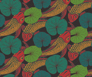 Bold Koi Fish and Lotus Leaf Wallpaper design