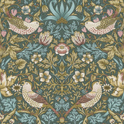 Bird and Floral Wallpaper Vintage Teal Garden Wall Mural design