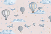 Hot Air Balloons Wallpaper Watercolor Vintage Airplanes Wall Mural design